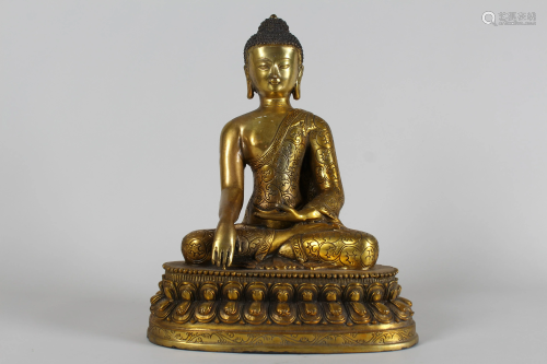 A Chinese Vividly-detailed Fortune Gilt Buddha Statue