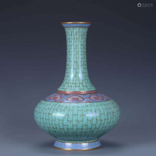 A Turquoise-Glazed Bamboo Bottle Vase