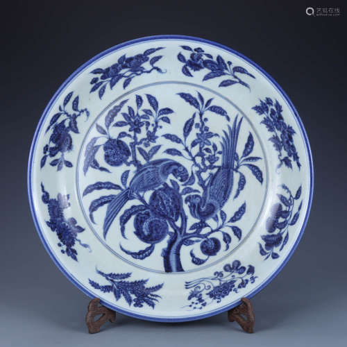 A Blue And White Flowers&Birds Plate