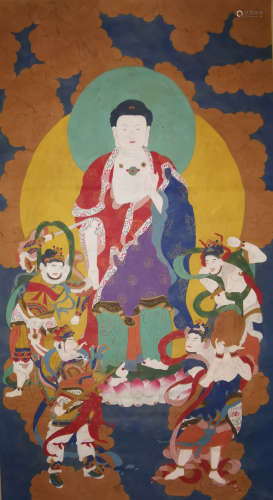 A Chinese Buddha Painting Scroll, Ding Guanpeng Mark