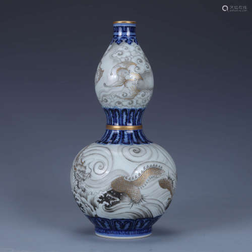 A Blue And White Grisaille Dragon Double-Gourd-Shaped Vase