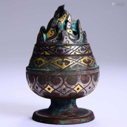 A Gold And Silver Inlaying Boshan Censer