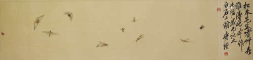 A Chinese Bugs Painting Scroll, Qi Baishi Mark
