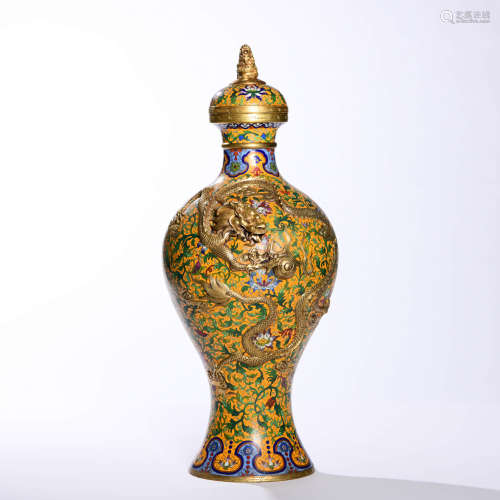 An Enameled Cloisonne Dragons Playing Vase And Cover