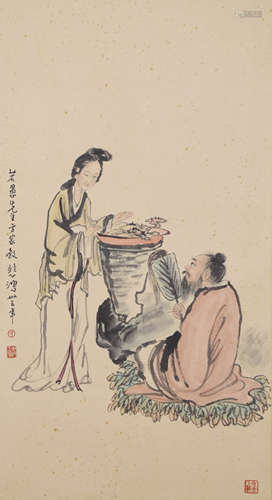 A Chinese Figures Painting Scroll, Xu Beihong Mark