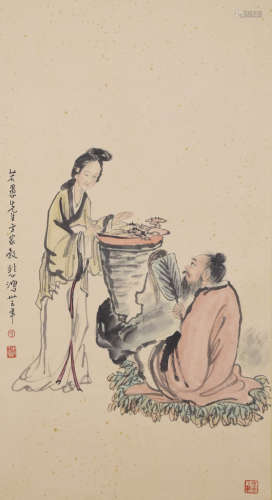 A Chinese Figures Painting Scroll, Xu Beihong Mark