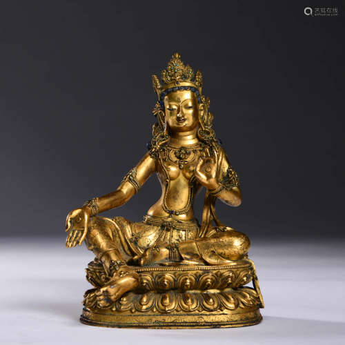 A Turquoise And Gilt Inlaying Statue Of Tara