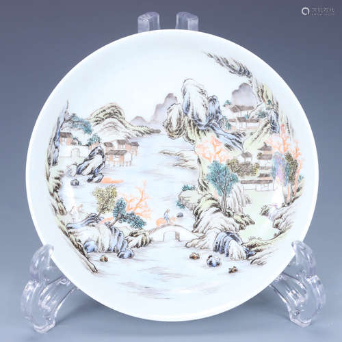 A Famille Rose Landscape Dish