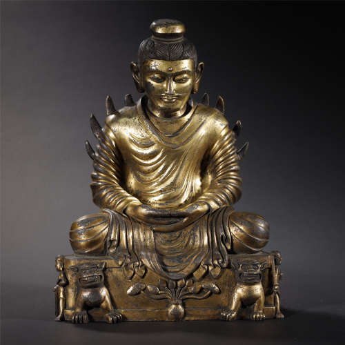 ANCIENT CHINESE,GILT-BRONZE BUDDHA STATUE