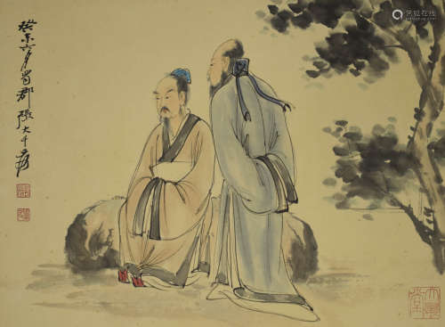 A Chinese Scholars Painting Scroll, Zhang Daqian Mark