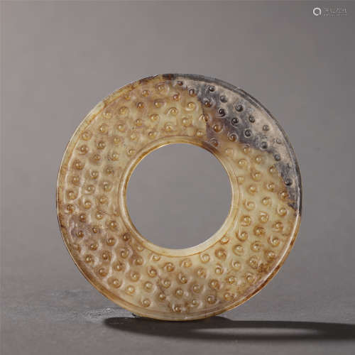 ANCIENT CHINESE,WHITE AND RUSSET JADE DISC,BI
