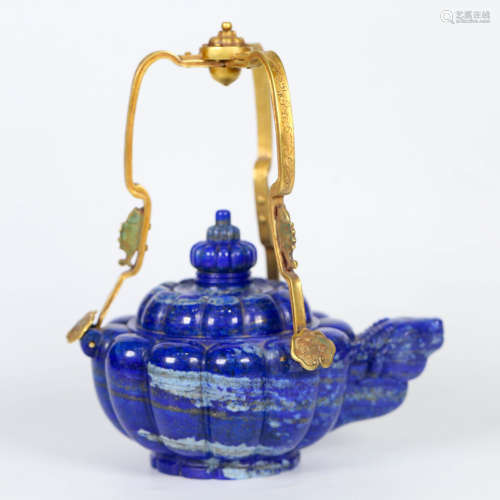 A Lapis Lazuli Melon-Formed Loop-Handle Pot And Cover