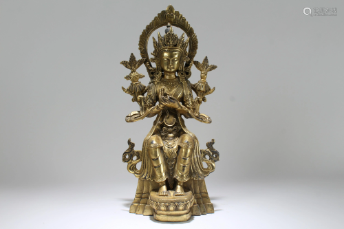 A Chinese Vividly-detailed Fortune Gilt Buddha Statue