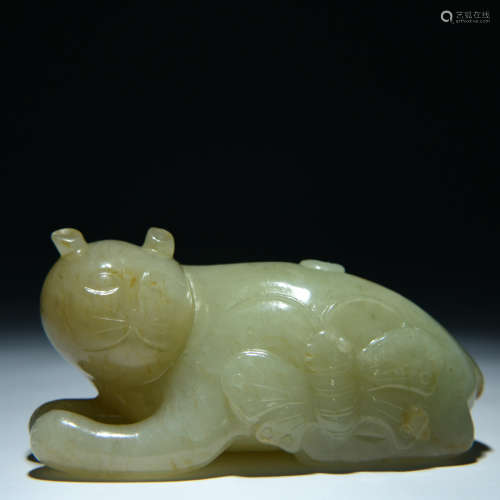 A Carved Jade Cat And Butterfly