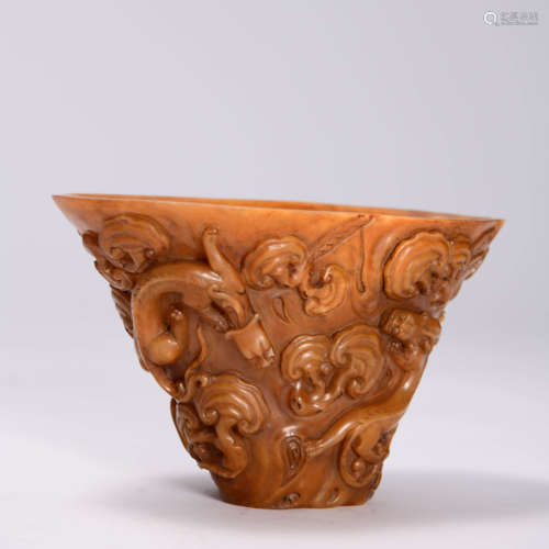 An Imitated Rhino Horn Tianhuang Dragon Cup