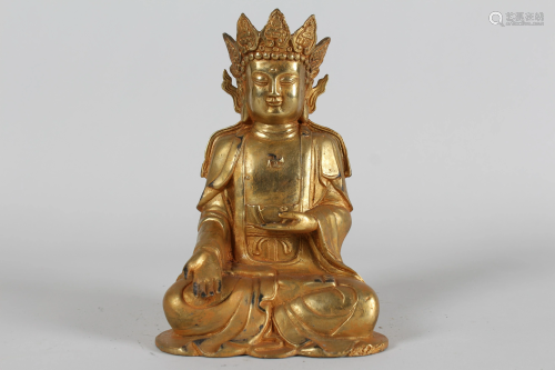 A Chinese Detailed Fortune Gilt Religious Buddha Statue