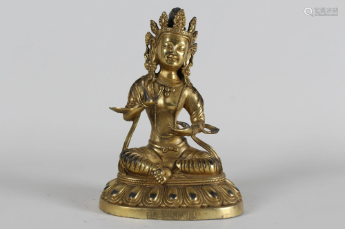 A Chinese Lotus-seated Fortune Gilt Buddha Statue