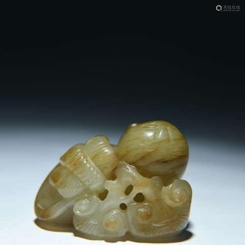 A Carved Jade Ruyi And Cat