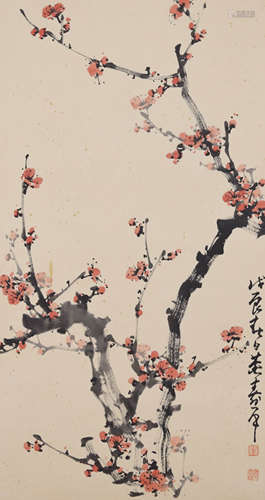 A Chinese Plum Blossoms Painting Scroll, Dong Shouping Mark