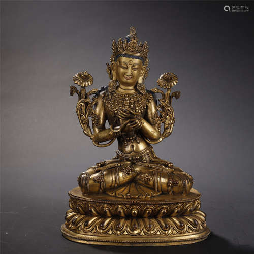 A CHINESE GILT-BRONZE BUDDHA STATUE,QING DYNASTY