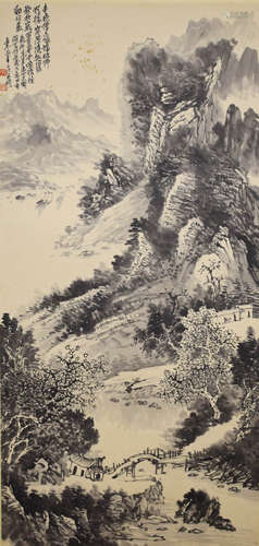 A Chinses Landscape Paining Scroll, Wu Changshuo Mark