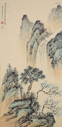 A Chinese Landscape Painting Scroll, Zhang Boju And Pan Su M...