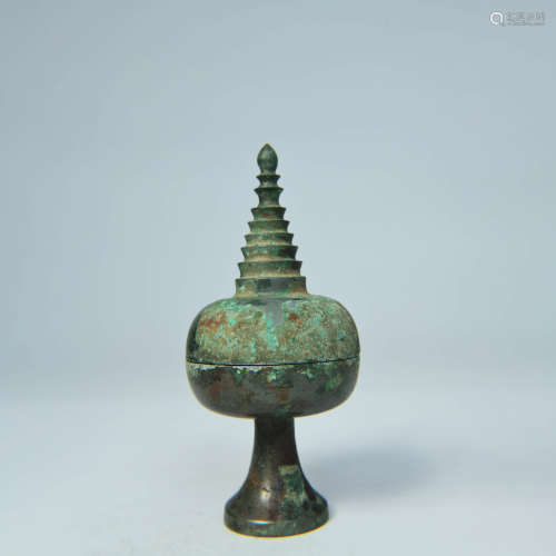 A Bronze Stupa-Shaped Box And Cover