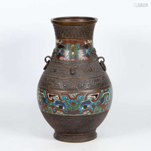 An Enameled Bronze Double-Eared Vase