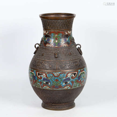 An Enameled Bronze Double-Eared Vase