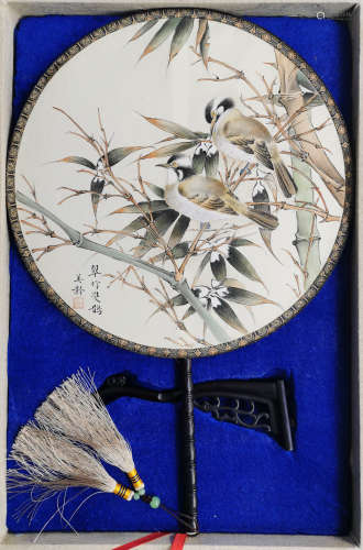 A Chinese Bamboo And Birds Ink And Colored Round Fan, Song M...