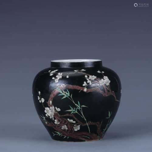 A Black-Ground Famille Rose Bamboo And Plum Blossoms Water C...
