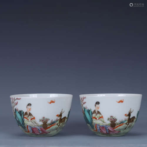 A Pair Of Famille Rose Birthday Cups