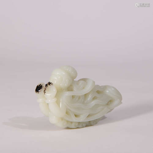 A Carved White Jade Apsaras