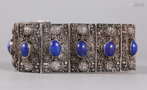 Chinese silver bracelet w/ lapis, possibly Republican