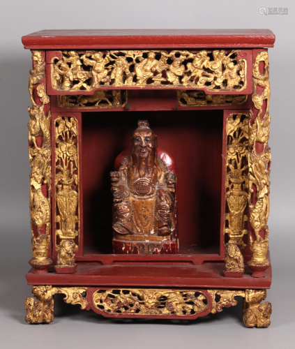 Chinese wooden immortal & shrine, possibly 19th c.