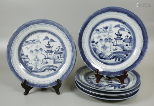 6 Chinese blue and white plates, possibly 19th c.