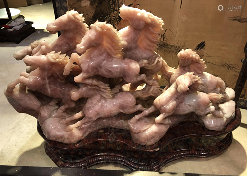 Chinese rose quartz carving of horses