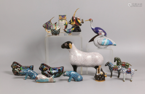 group of 17 Chinese miniature cloisonne animals
