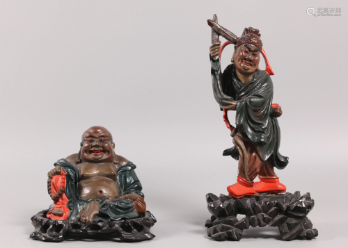 2 Chinese wooden figures, possibly Republican period