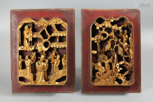 2 Chinese gilded wooden panels, possibly 19th c.