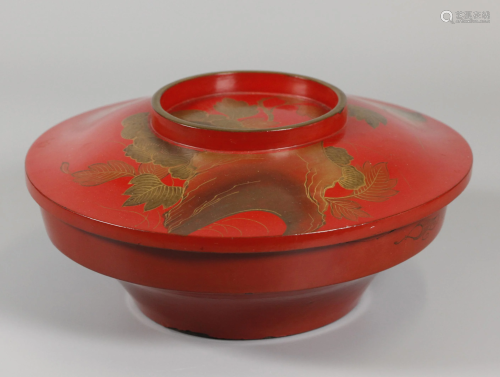 Japanese lacquer cover box, possibly 19th c.