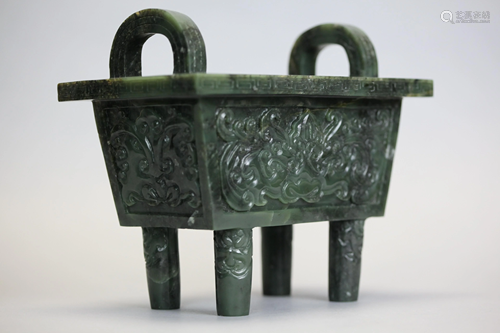 carved Chinese spinach jade censer