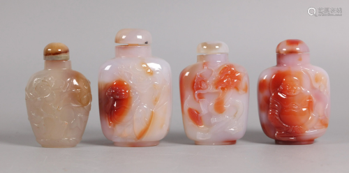 4 Chinese agate snuff bottles