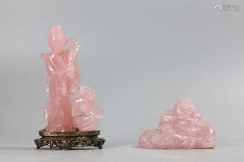 2 Chinese rose quartz carvings of immortals