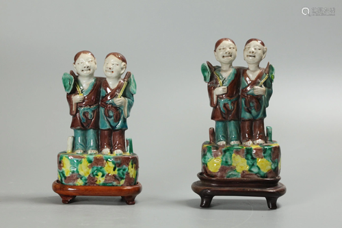 pair of Chinese porcelain hoho twins, possibly 19th c.