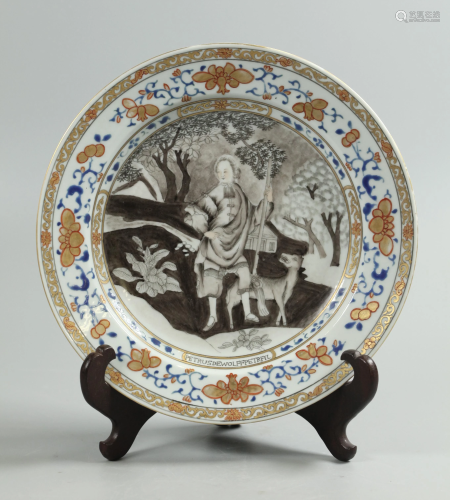 Chinese export porcelain portrait plate, possibly 18th