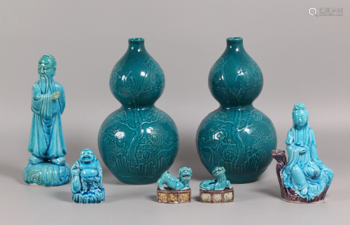 7 Chinese turquoise glazed porcelain wares