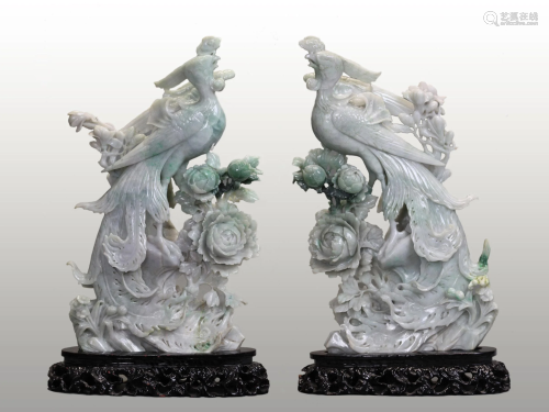 pair of Chinese jadeite phoenixes