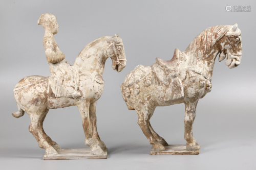 2 Chinese pottery horses, possibly Tang dynasty