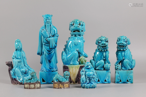 7 Chinese turquoise porcelain wares, possibly 19th c.